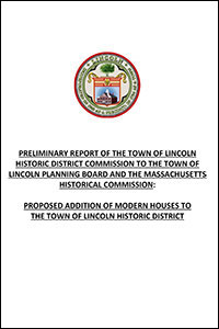 Cover from Modern House Additions to HDC Preliminary Report to MHC Lincoln Planning Board re Proposed Addition of Modern Houses to Historic District 200 x 300 sm